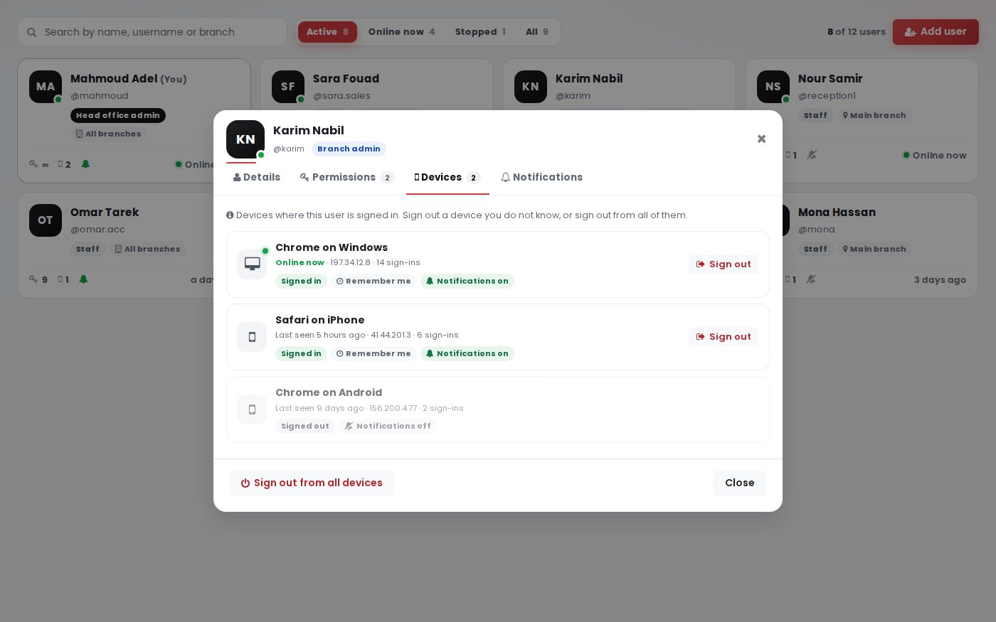 Branches, users & permissions